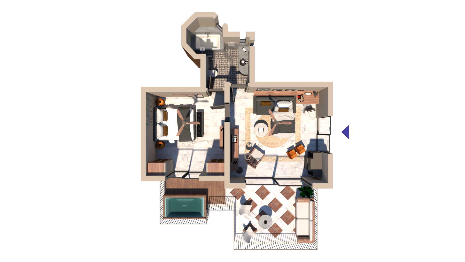 Room image 2 - Premium 1 Bedroom Suite, garden view s vonkajšou jacuzzi
